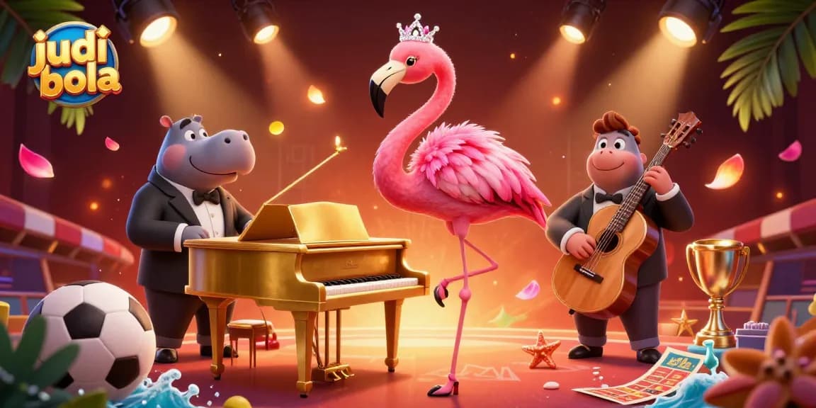 Menyajikan judi bola di kasino imersif dengan flamingo penyanyi dan hippo pemain bass dalam suasana meriah.