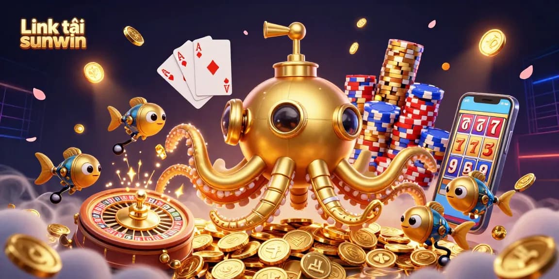 Engage with the ultimate gaming experience through Link tải sunwin, featuring dynamic casino elements and a golden kraken.
