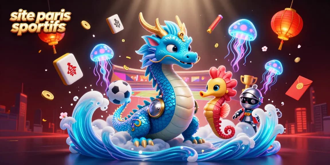Pariez sur le site paris sportifs avec une scène dynamique de dragons, chevaliers et défis sportifs.