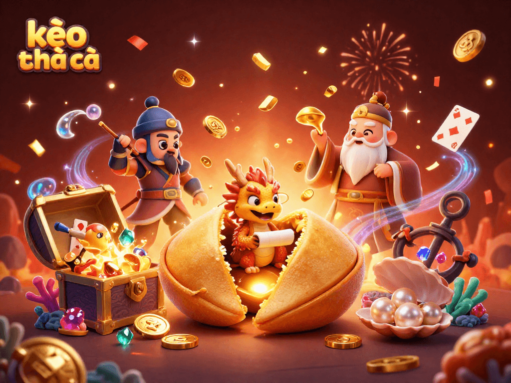 Engage with kèo nhà cái through a colorful 3D casino scene featuring winning fortune elements.