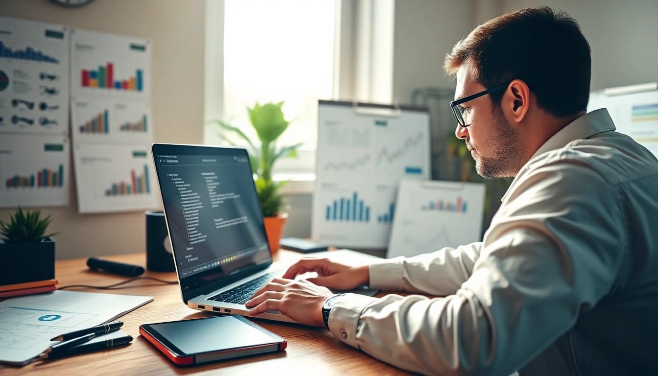 Creating custom Shopify development solutions in a modern workspace setting.