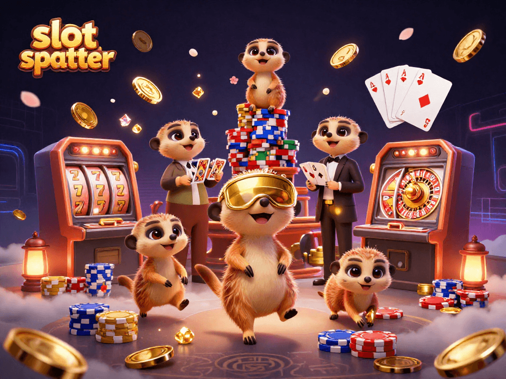 Experience thrill with slot scatter as meerkats run a vibrant casino operation full of excitement.
