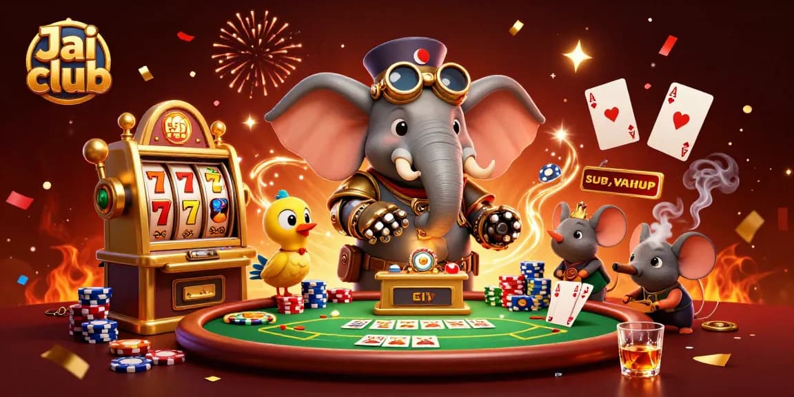Experience the thrill of Jai club with a steampunk elephant winning at slots.