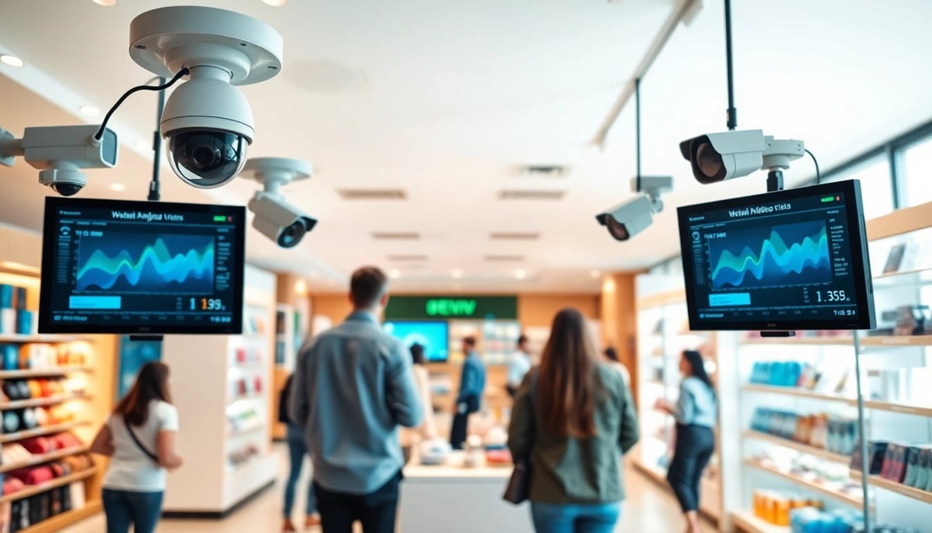 Implement retail video analytics with advanced camera systems in a modern store setting.