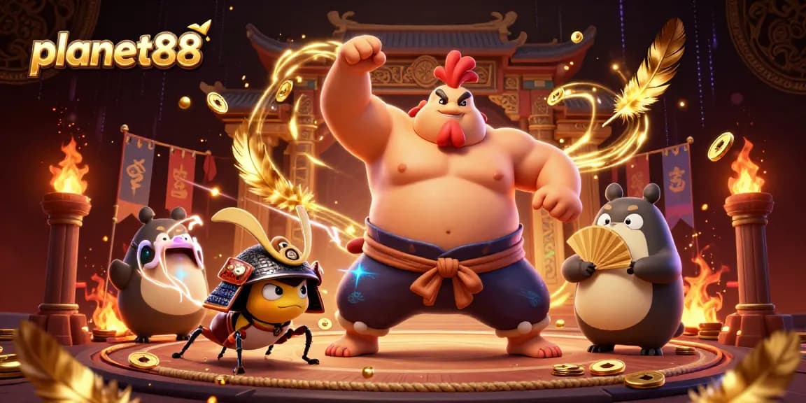 Watch planet88 players win big with an exciting sumo rooster and samurai cricket showdown!