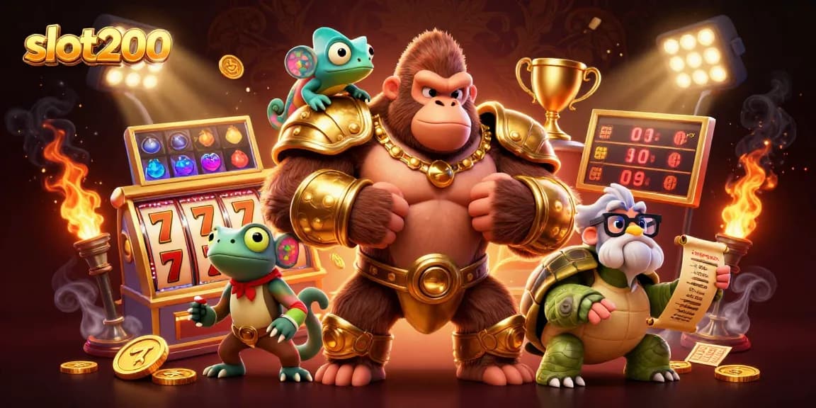 Spin the reels for big wins at slot200 with a powerful gorilla and wise tortoise elder.