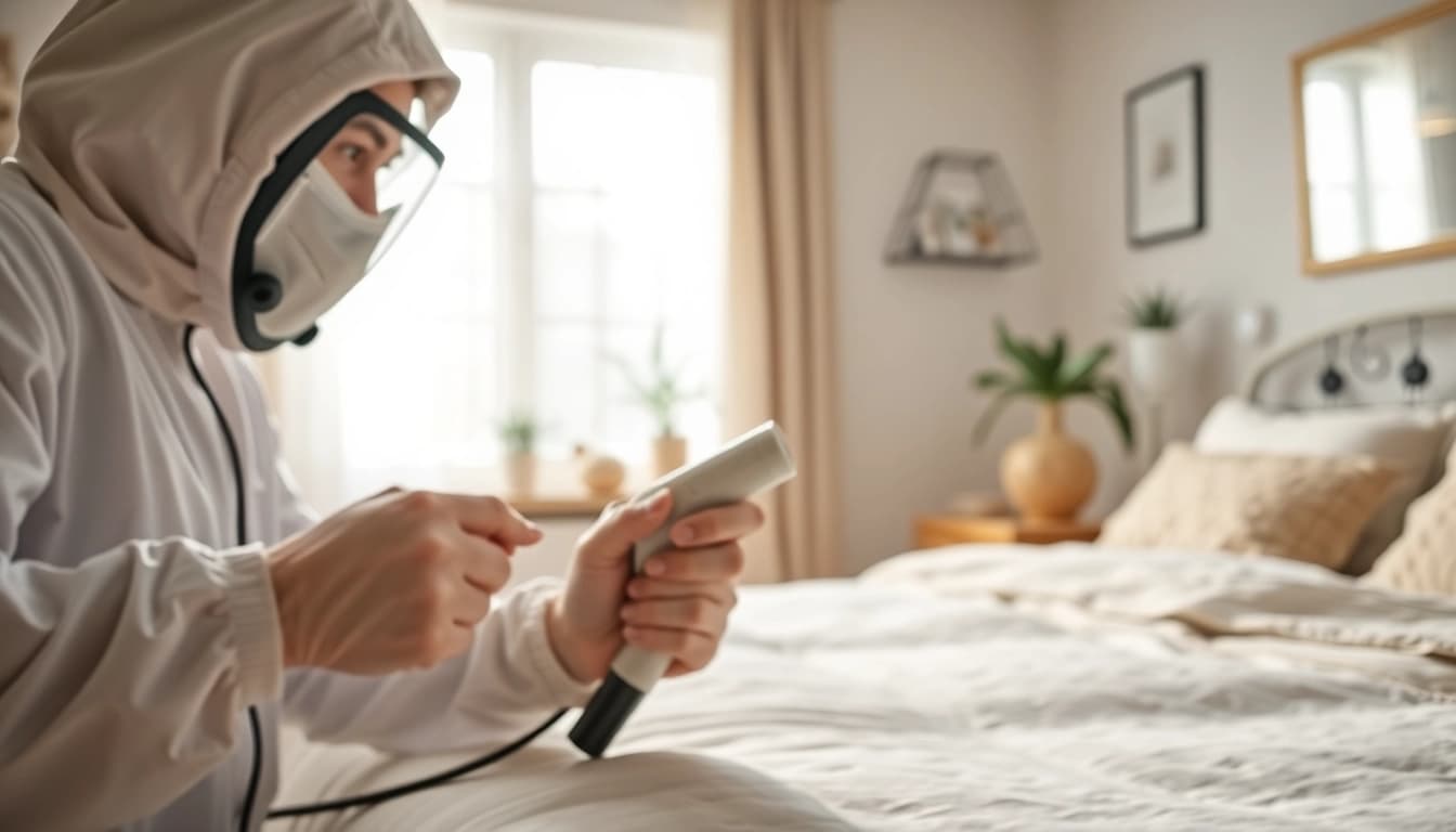 Bed bug exterminators inspecting a home environment, ensuring pest removal and safety.