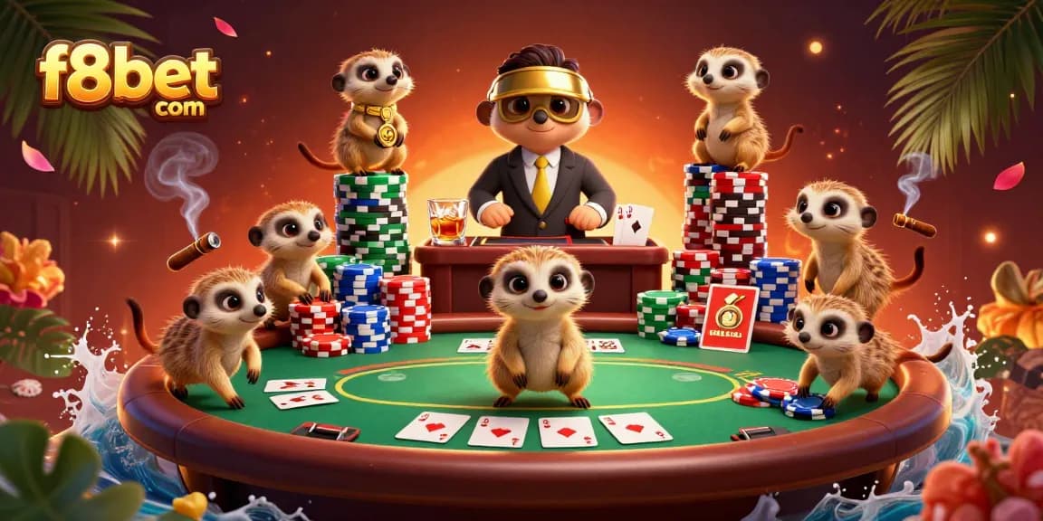 Experience dynamic action at f8bet com with lively meerkats managing a vibrant casino scene.