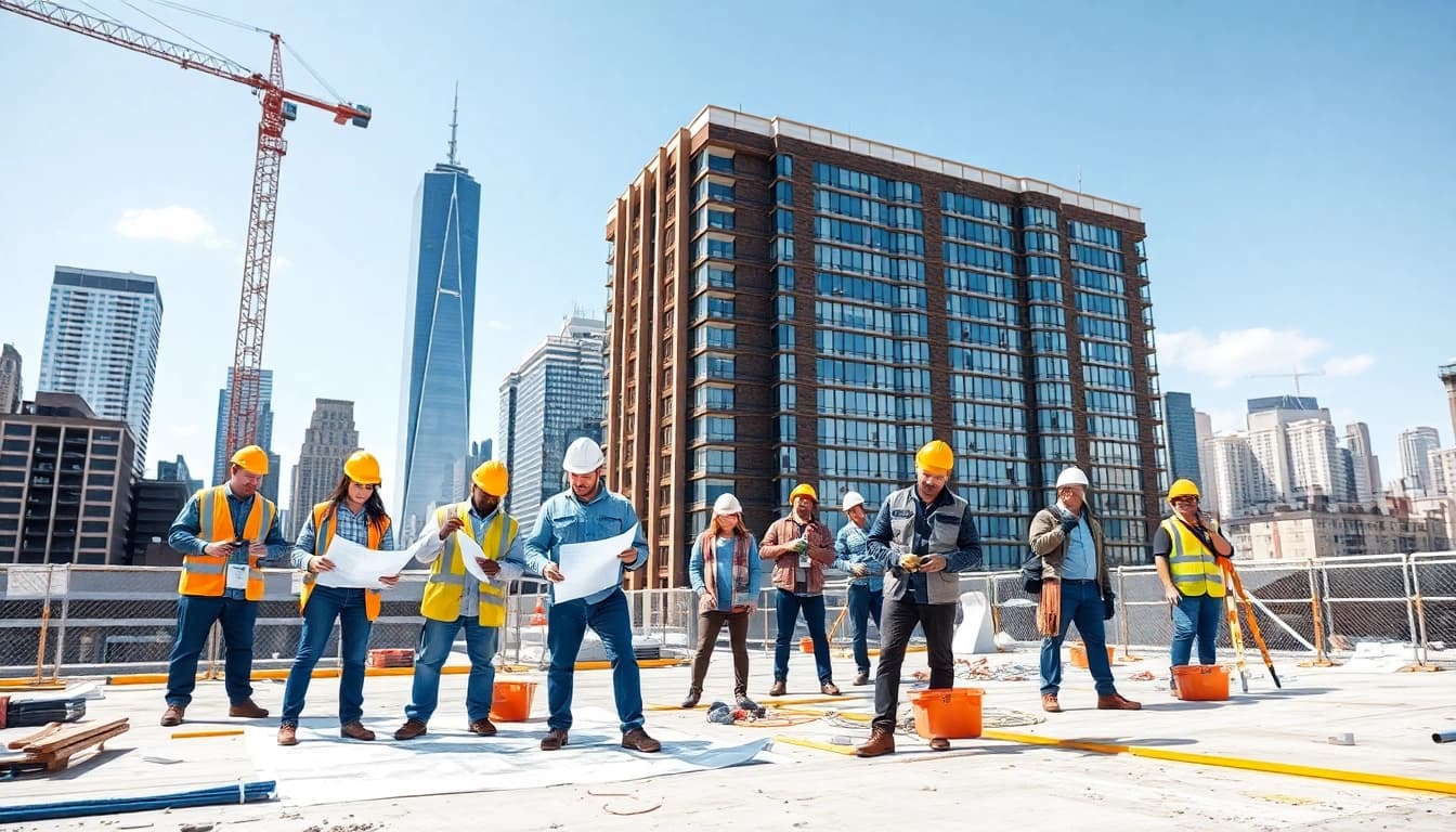 Dynamic construction team working on a project as a New York City Commercial General Contractor.
