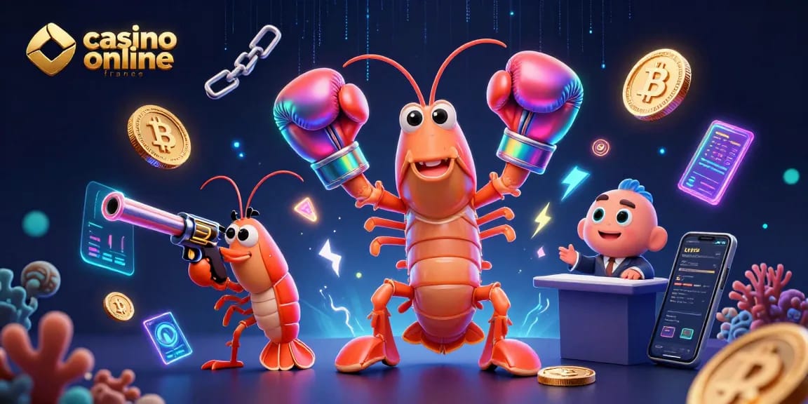 Découvrez le casino en ligne France avec une scène dynamique mettant en avant la puissance des mascottes coralligènes et des cryptomonnaies.