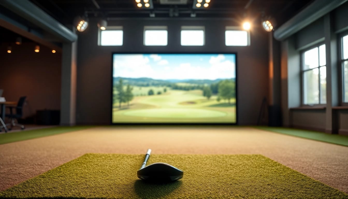 Experience a realistic simulator setup in a modern indoor studio with vibrant lighting.