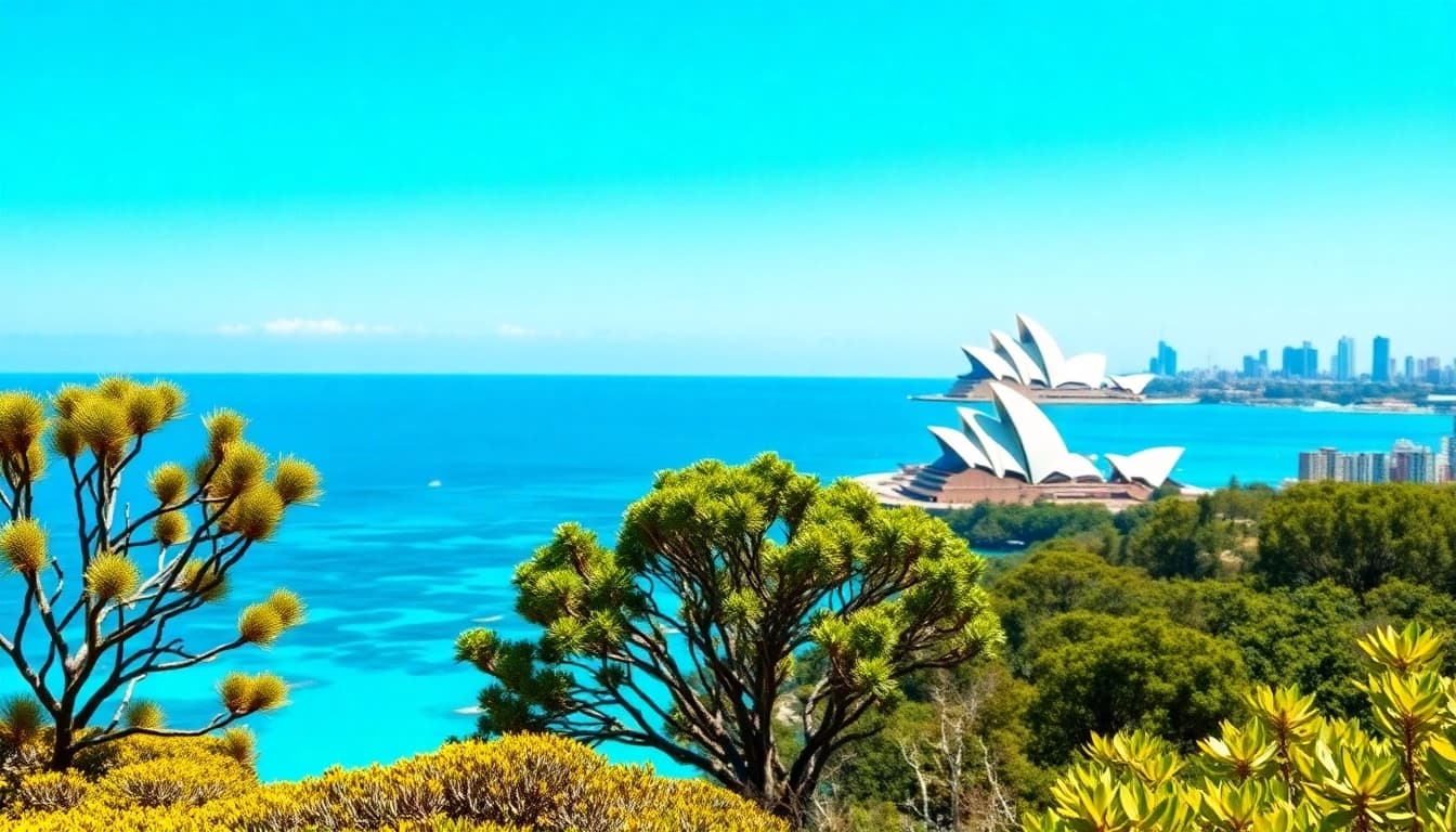 Experience the stunning landscapes of Australia showcasing the Great Barrier Reef and Sydney skyline.