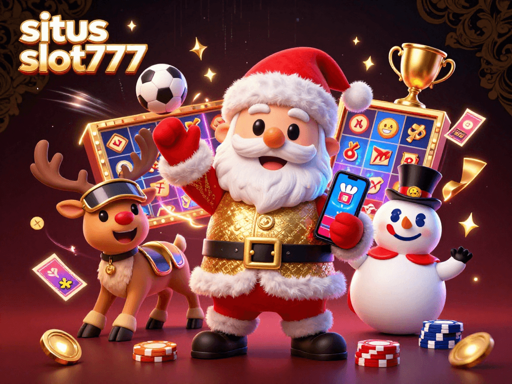 situs slot777 captivates players with Santa and friends celebrating jackpot wins in a vibrant casino