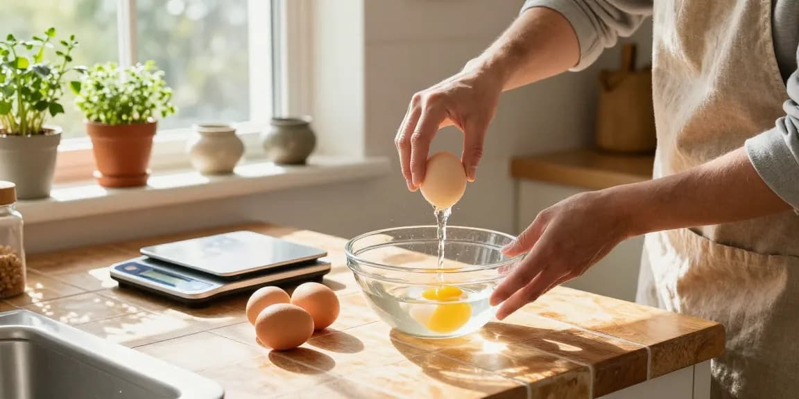 Menyiapkan Egg Float Test di dapur terang, menggunakan metode dari https://www.eggfloattest.com/contact untuk memilih telur segar.