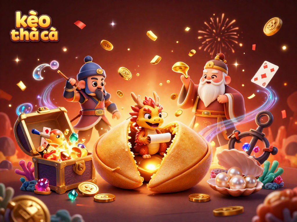Engage with kèo nhà cái through a colorful 3D casino scene featuring winning fortune elements.