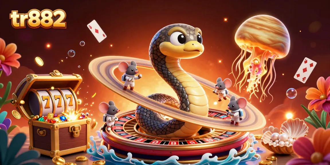 Experience engaging gameplay at TR882 with playful characters betting among slot reels and treasures.