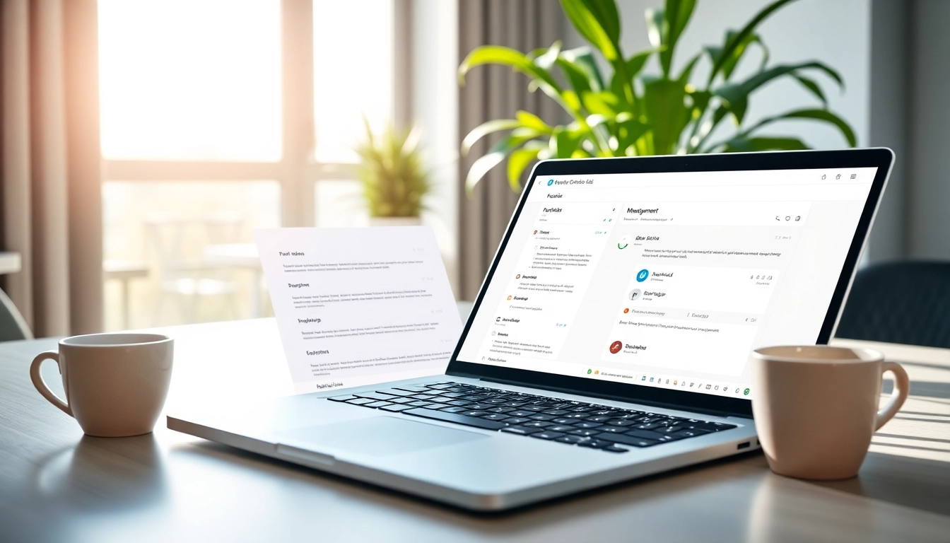 Showcasing a productive workspace for Fyxer AI alternative users with a laptop and email tools.