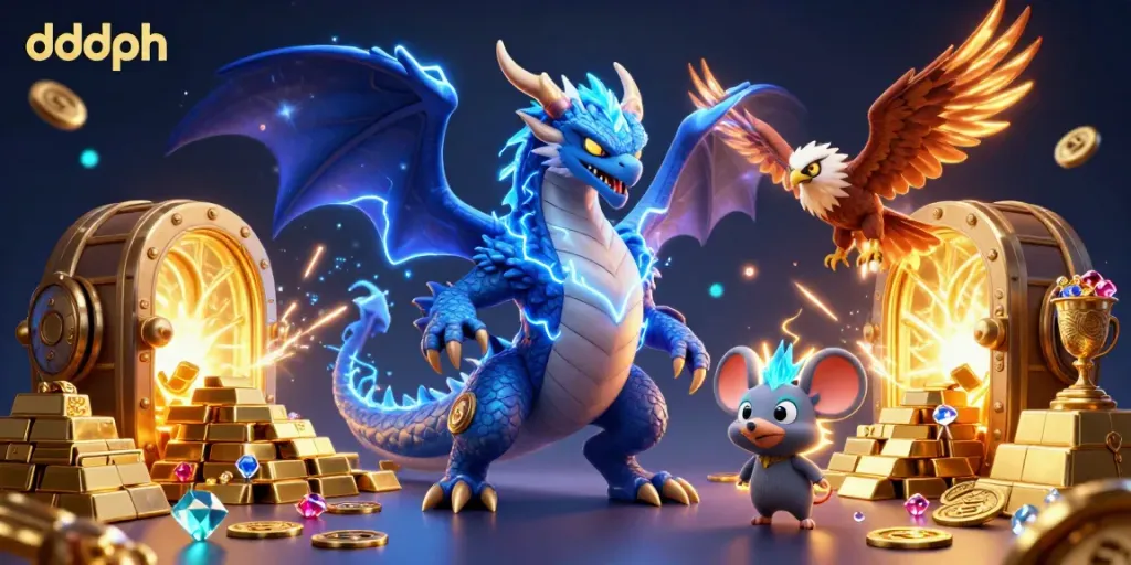 Experience the excitement of dddph with a vibrant 3D illustration showcasing gems and treasures.