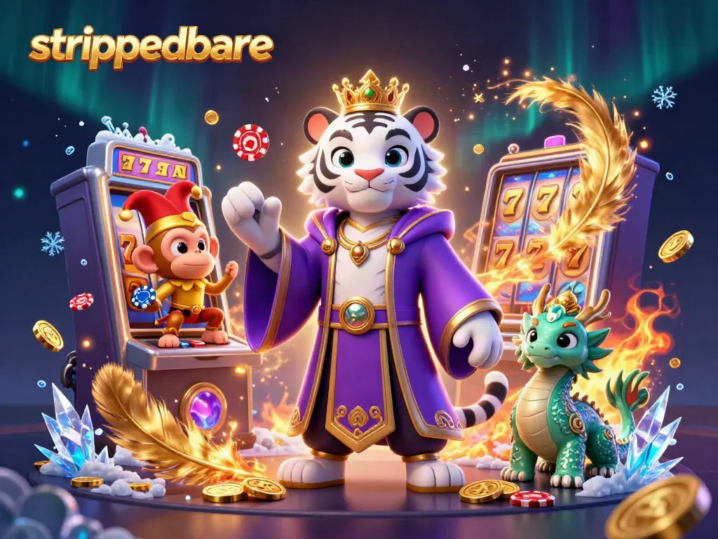 Menggulingkan slot dengan karakter menarik di strippedbare, video permainan kasino yang penuh warna.
