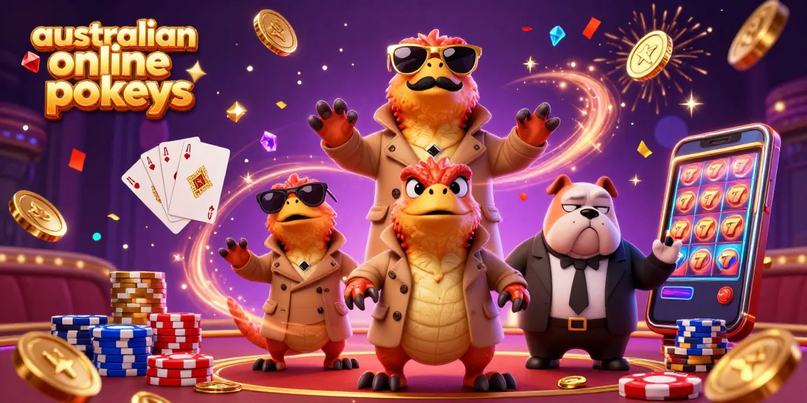 Experience australian online pokies with engaging raptors in a trench coat at a vibrant casino.
