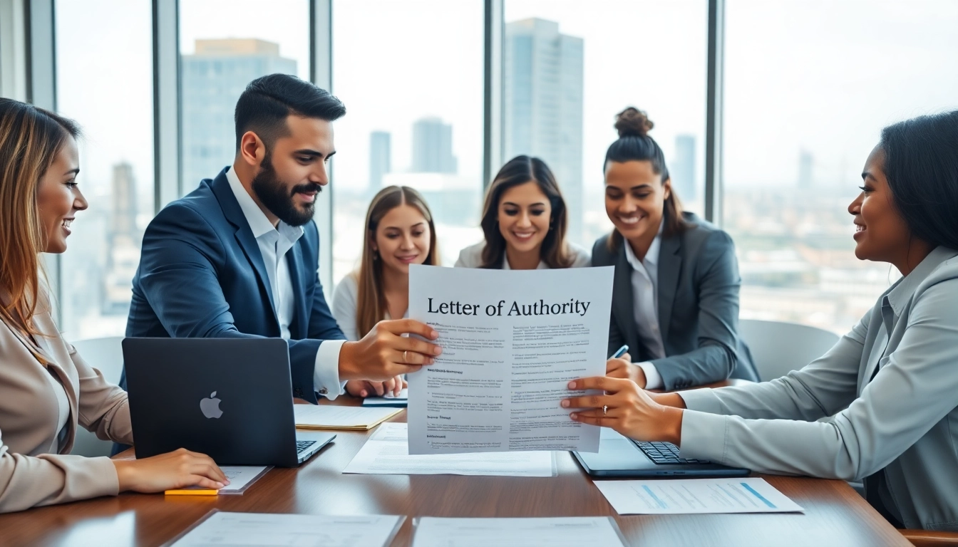 Collaboration on Letter of Authority business energy (LOA) contracts in a modern office.