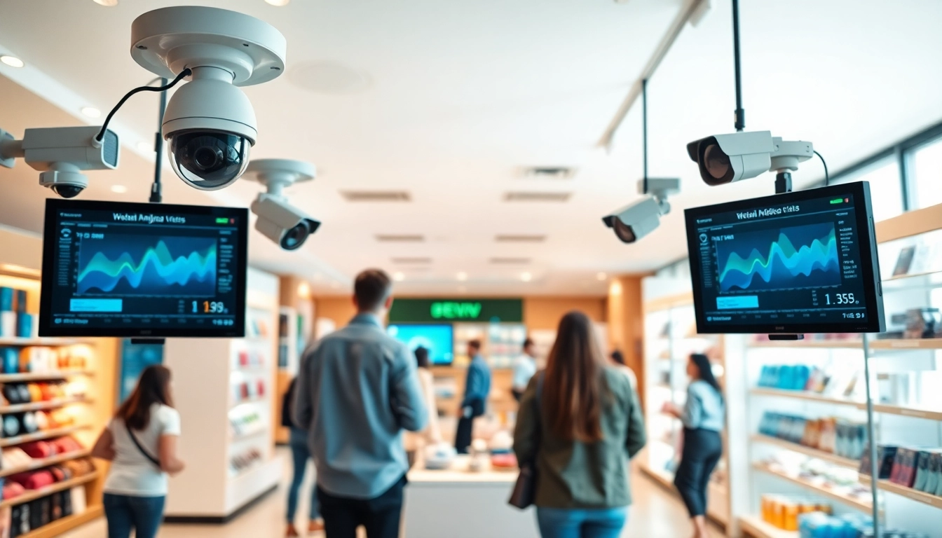 Implement retail video analytics with advanced camera systems in a modern store setting.