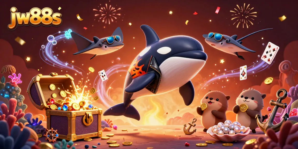 Experience thrilling wins with jw88s in this dynamic online casino illustration filled with vibrant characters and treasures.