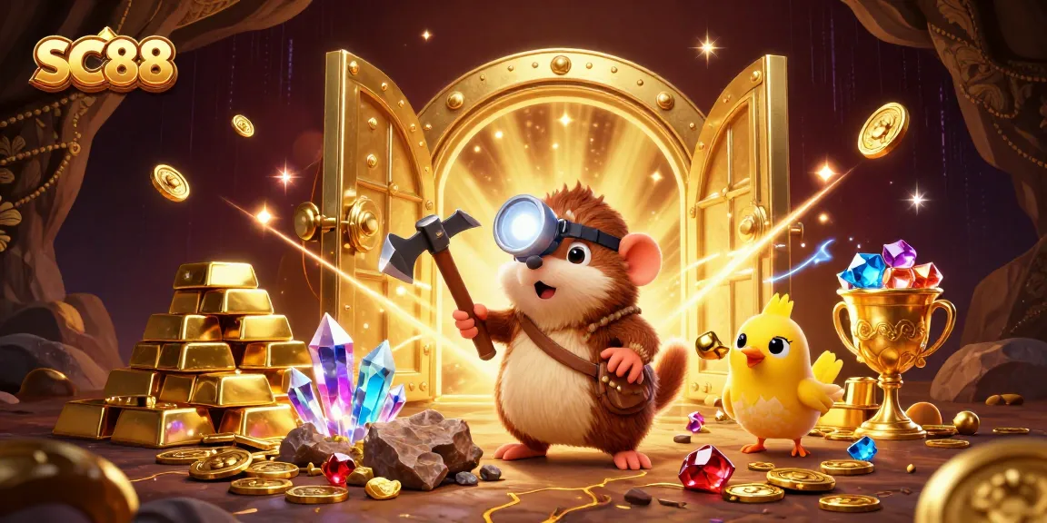 Experience SC88's thrilling treasure hunting adventure in this vibrant casino-themed illustration.