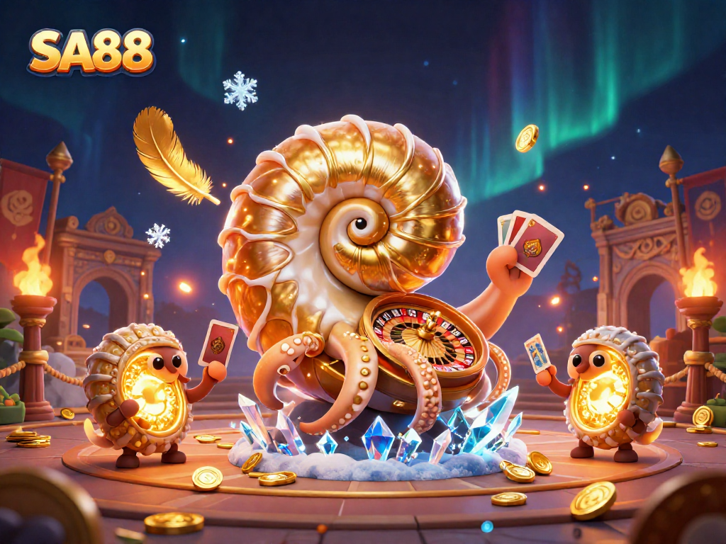 SA88 offers a captivating gambling experience with a vibrant casino scene featuring a giant nautilus as a roulette wheel.