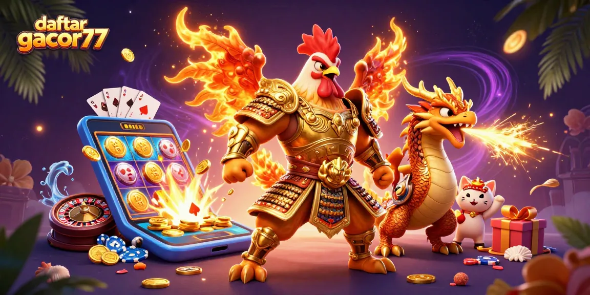Menangkan kesempatan Anda dengan daftar gacor77, ilustrasi kasino menarik dengan elemen permainan yang menggoda.