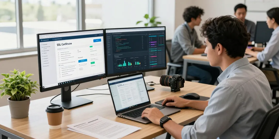 Professional workspace showing analysis of certificados ssl en México and digital security tools.