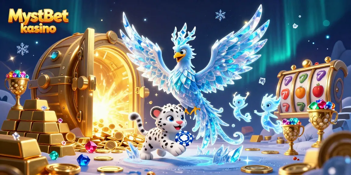 MystBet kasino tarjoaa jännittäviä hetkiä 3D-illustraatiossa, jossa jääföniksillä, sudenkorennolla ja slotteja esittävillä symboleilla on tärkeä rooli.