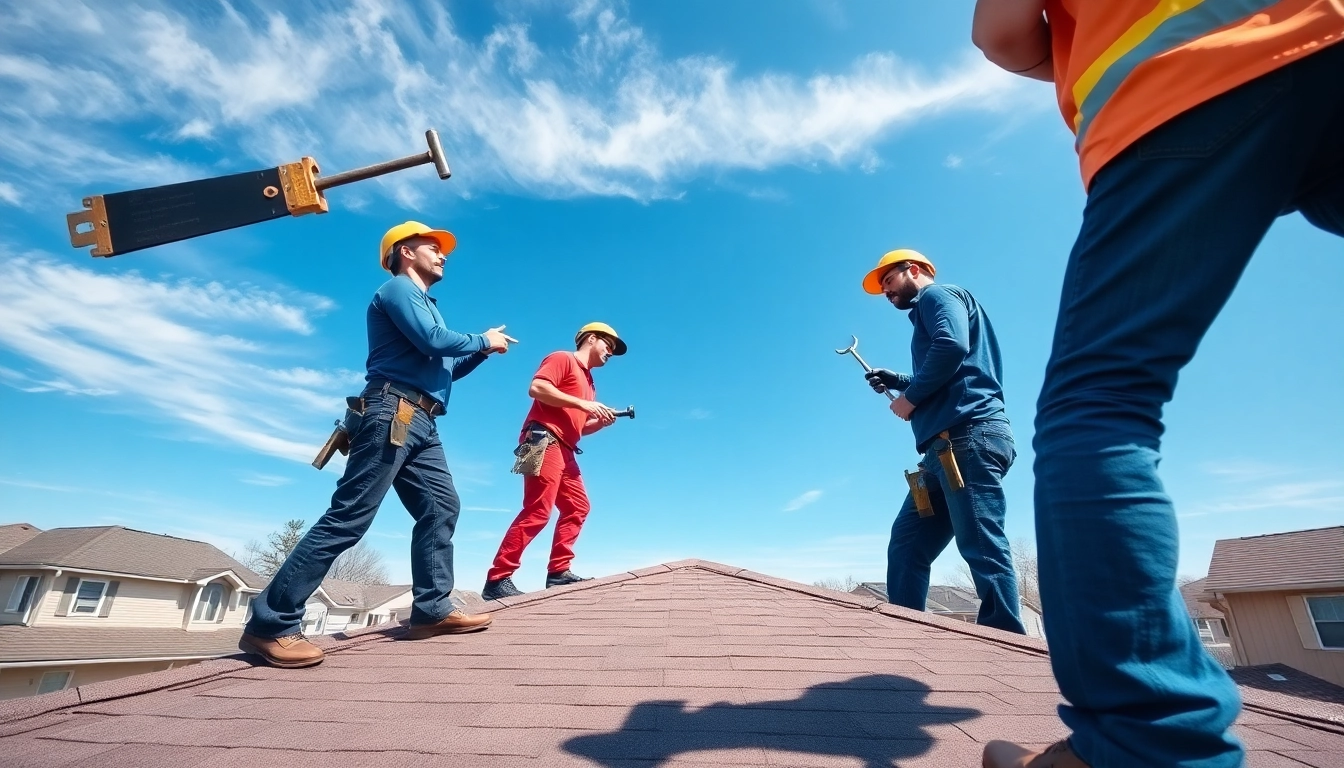 Inspecting roofing twinsburg ohio with professional contractors emphasizing quality and reliability.