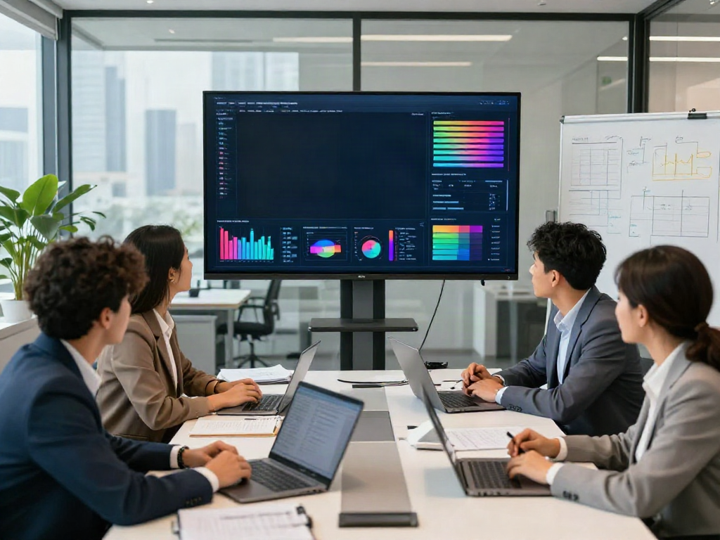 Collaborative team analyzing data in a modern office setting, highlighting the importance of teamwork.