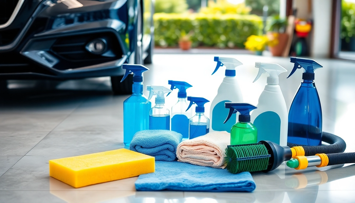 Demonstration of a car wash kit for beginners with essential detailing products on display.