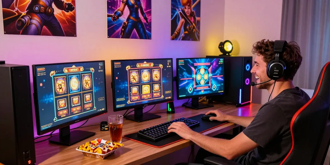 Exciting gaming setup showcasing slot gacor hari ini with vibrant LED lights and dynamic screen displays.