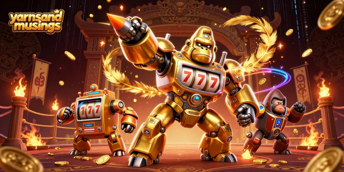 Engage in thrilling gameplay with yarnsandmusings' golden gorilla mech and slot machine adventure.