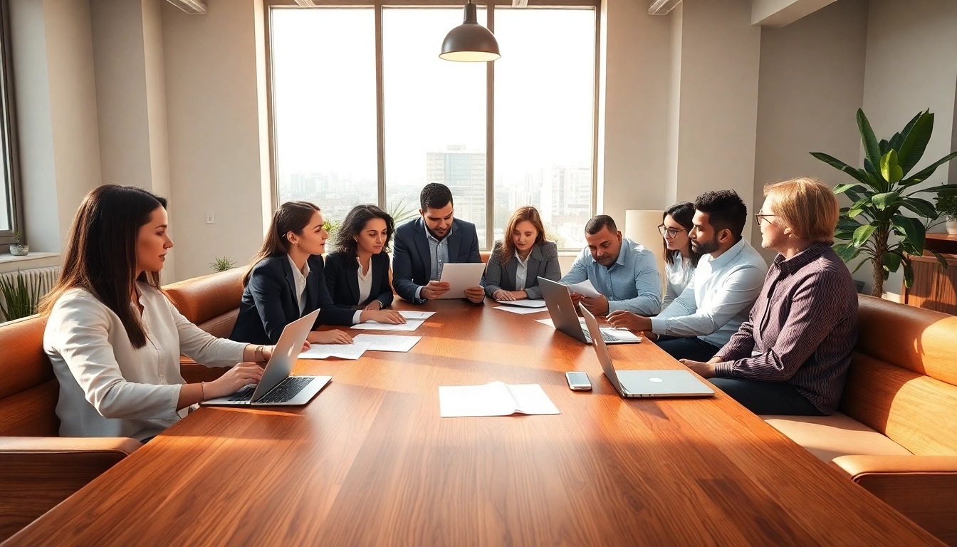 Engaging discussion about Multi-state title and escrow services in a modern office setting.