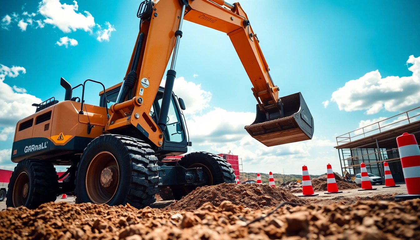 Gradall excavator working on a construction site, demonstrating its powerful capabilities.