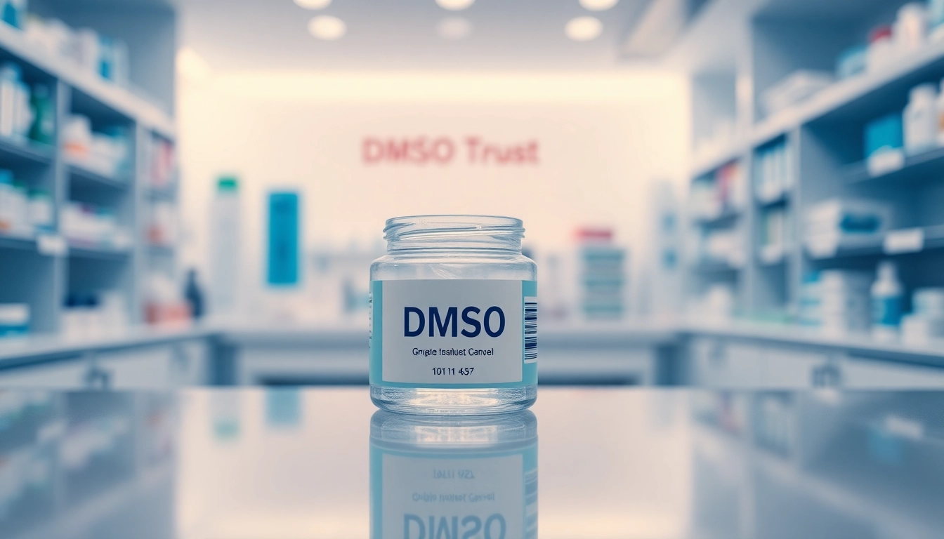 Showcasing dmso gel in a clear jar against a professional pharmacy setting, emphasizing purity.