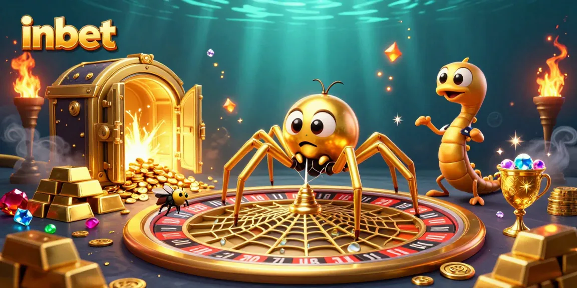 Inbet delivers thrilling betting experiences with a cartoon spider, roulette wheel, and lavish treasures.