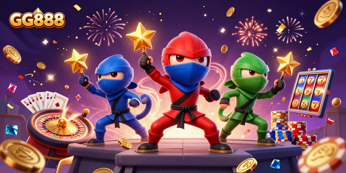 Experience the excitement of GG888 with chameleon ninjas and dynamic casino elements.