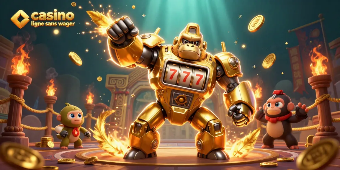 Vivez l'excitation d'un casino en ligne sans wager avec un gorille mech en or et une ambiance explosive.