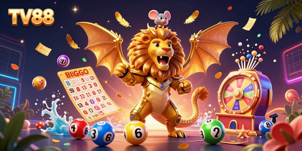 Experience dynamic gaming action with TV88, featuring a chimera and lotto elements in 3D.