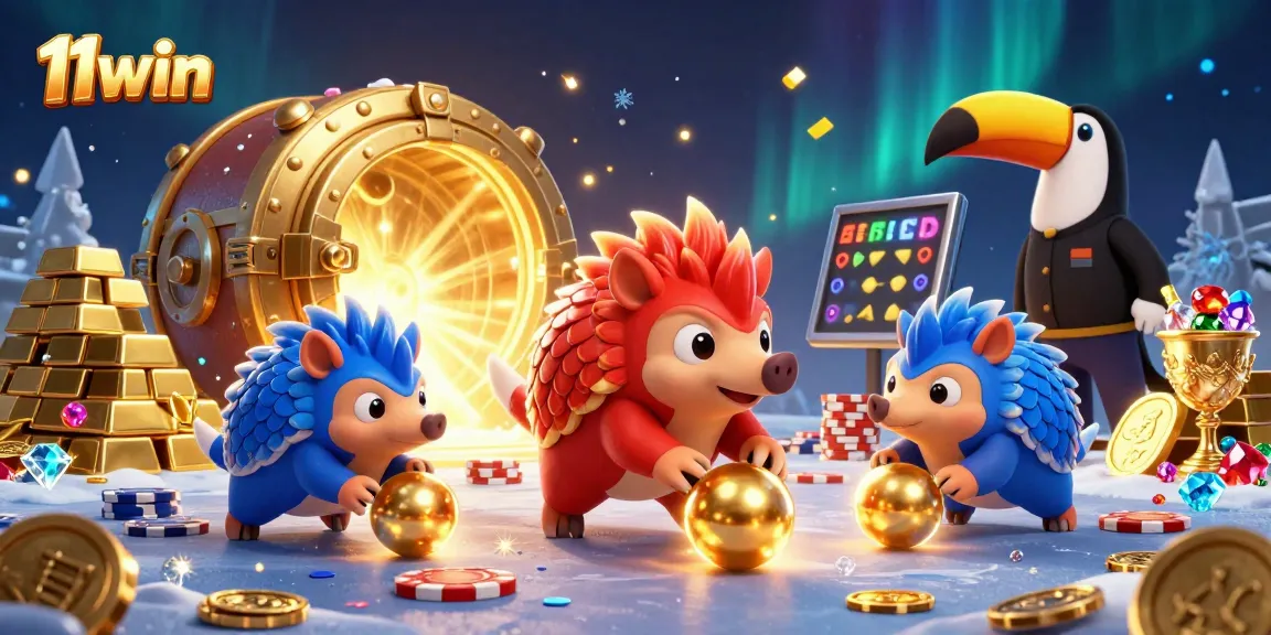 Rival pangolins compete in the vibrant world of 11win casino, rolling poker chips.