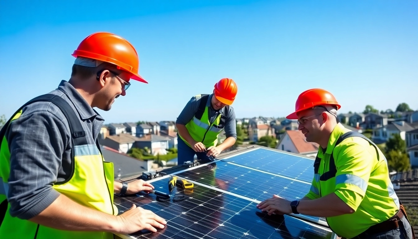 Expert technicians from the solar repair company New Jersey inspecting solar panels on a rooftop.