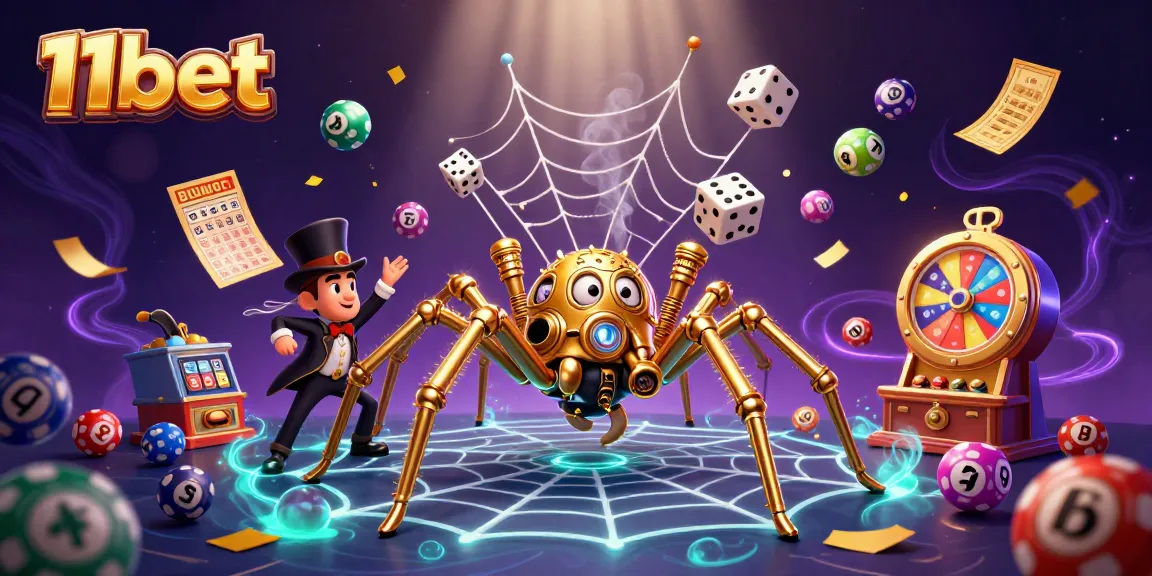 Engage with 11bet's colorful lottery scene showcasing vibrant elements and steampunk characters.