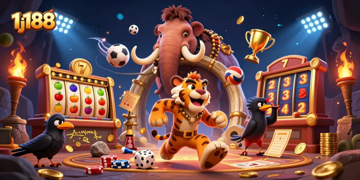 Play thrilling games at 1j188, a vibrant casino amid lively characters and rich graphics.