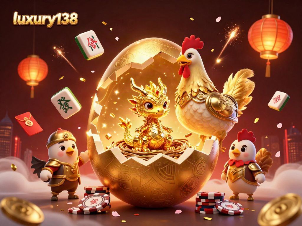 Luxury138 mengungkap suasana kasino dengan naga emas dan permainan poker.