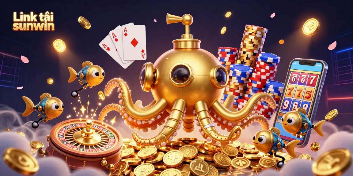 Engage with the ultimate gaming experience through Link tải sunwin, featuring dynamic casino elements and a golden kraken.
